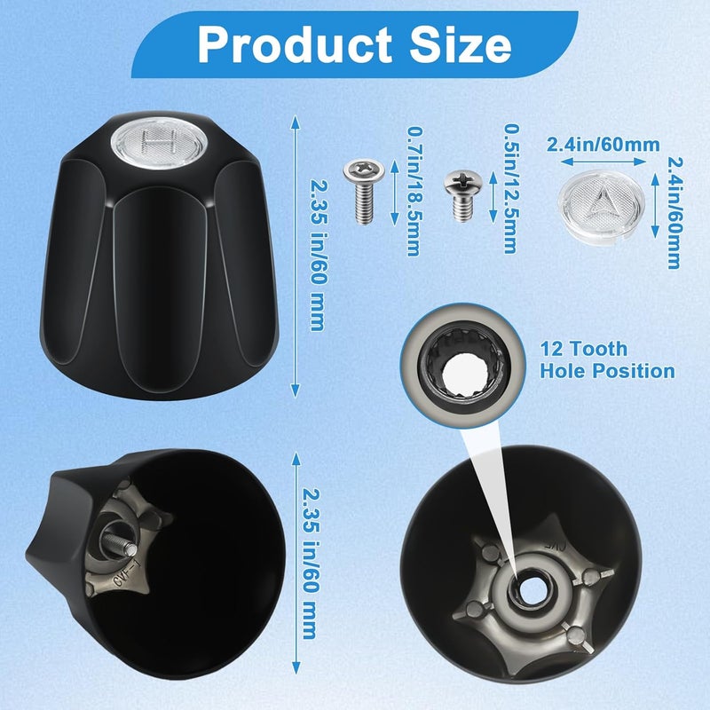 Coolfell Metal 3 Piece Black Shower Knob Replacement, Compatible with Price Pfister Verve and Tub/Shower Faucet Handle, 12 Point Broach Shower Knob, Height 2.35 in Width 2.35 in(Matte Black) - Image 2